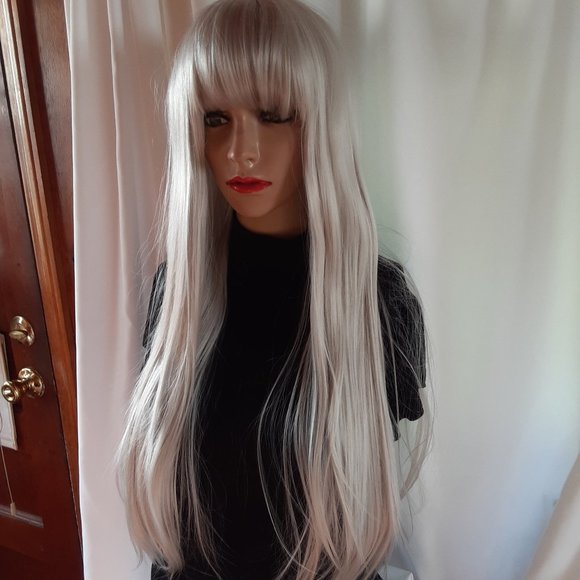 Light silver wig with bangs.